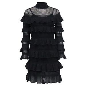 Zimmerman Crush High Neck Frilled Mini Dress in Black Polyester